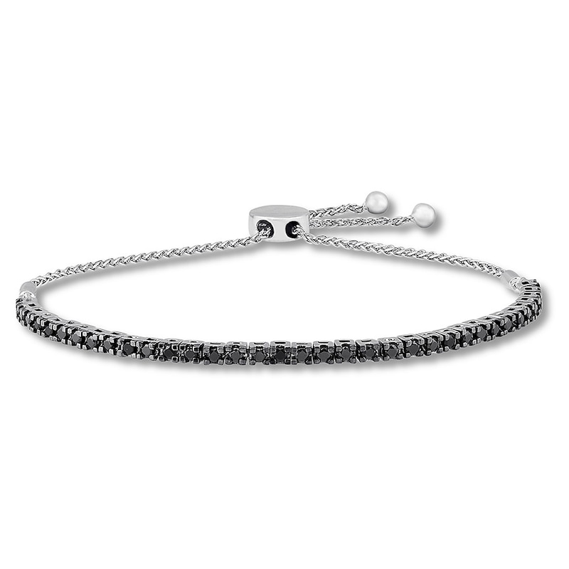 Main Image 1 of Black Diamond Bolo Bracelet 1 ct tw Round-cut Sterling Silver