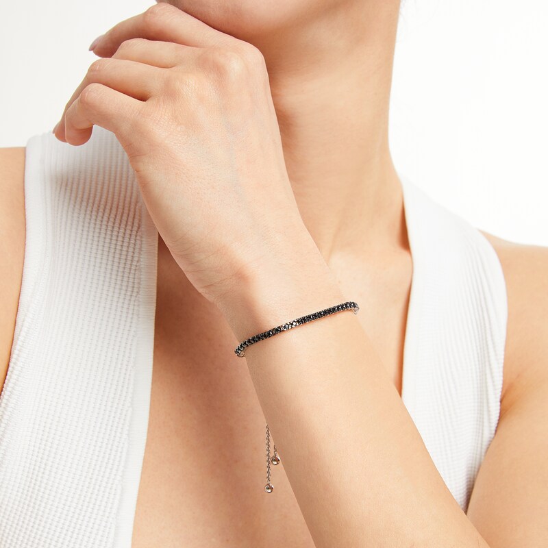 Main Image 2 of Black Diamond Bolo Bracelet 1 ct tw Round-cut Sterling Silver