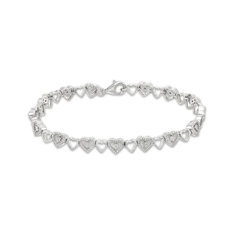 Diamond Heart Bracelet 1/20 ct tw Round-cut Sterling Silver