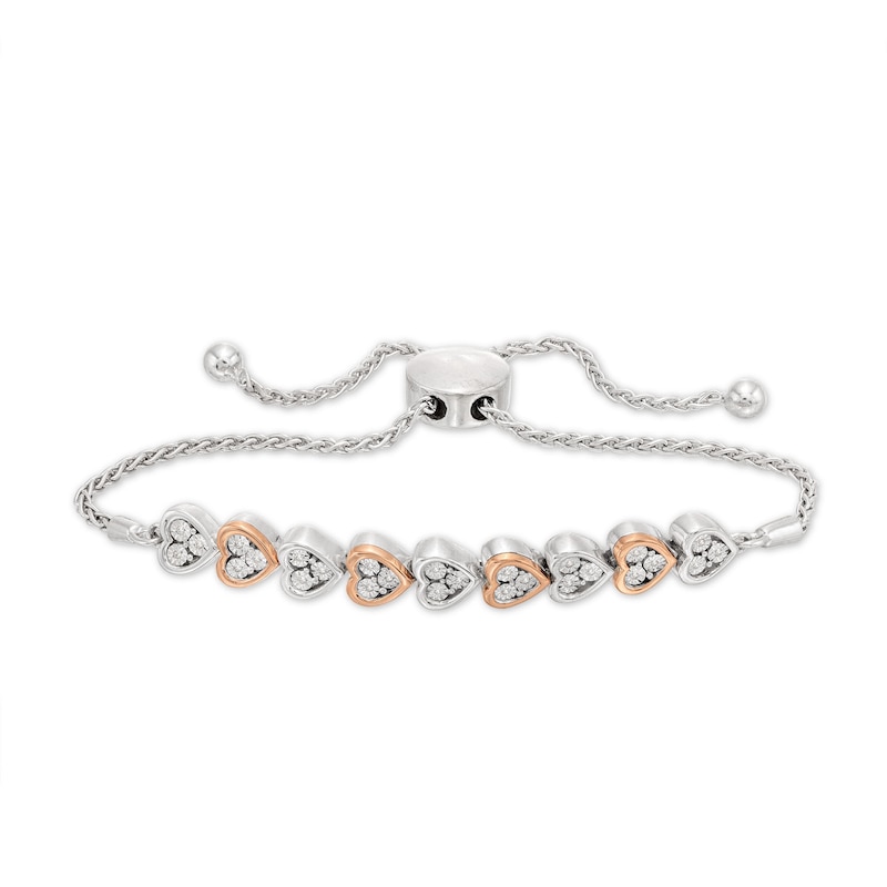Main Image 1 of Diamond Heart Bolo Bracelet 1/20 ct tw 10K Rose Gold/Sterling Silver 9.5&quot;