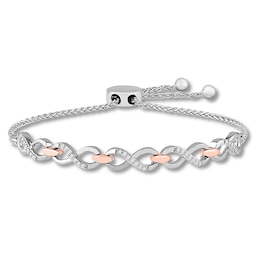 Diamond Infinity Bolo Bracelet 1/4 ct tw Sterling Silver & 10K Rose Gold