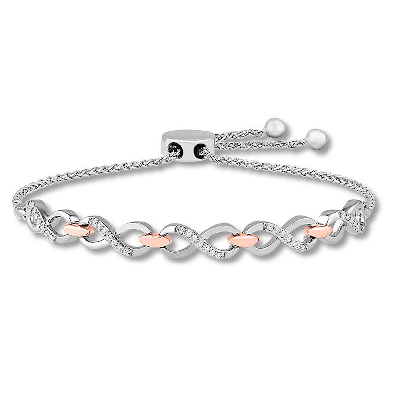 Main Image 1 of Diamond Infinity Bolo Bracelet 1/4 ct tw Sterling Silver & 10K Rose Gold