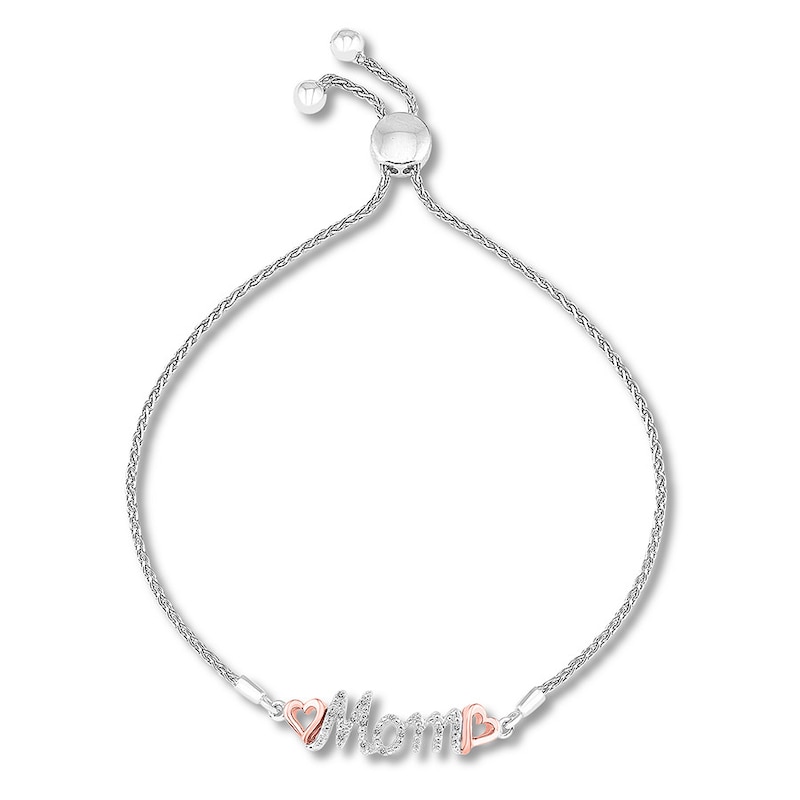 Main Image 1 of Mom Bolo Bracelet 1/20 ct tw Diamonds Sterling Silver & 10K Rose Gold