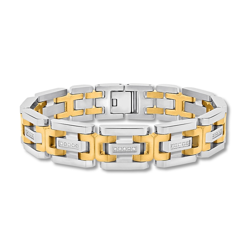 Main Image 1 of Men's Diamond Bracelet 1/5 ct tw Stainless Steel/Ion-Plating 8.5&quot;