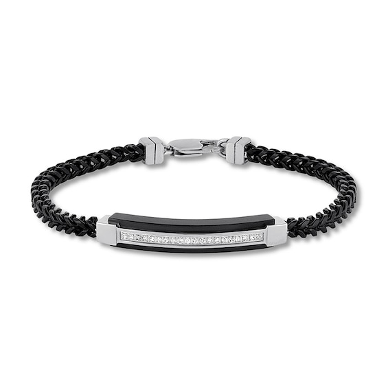 Men's Bar Bracelet 1/5 ct tw Diamonds Stainless Steel 8.5"