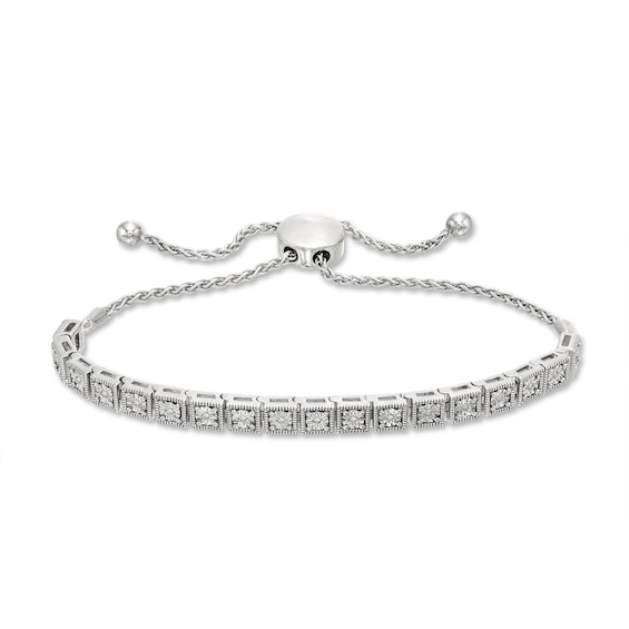 Diamond Bolo Bracelet 1/10 ct tw Round-cut Sterling Silver 9.5"