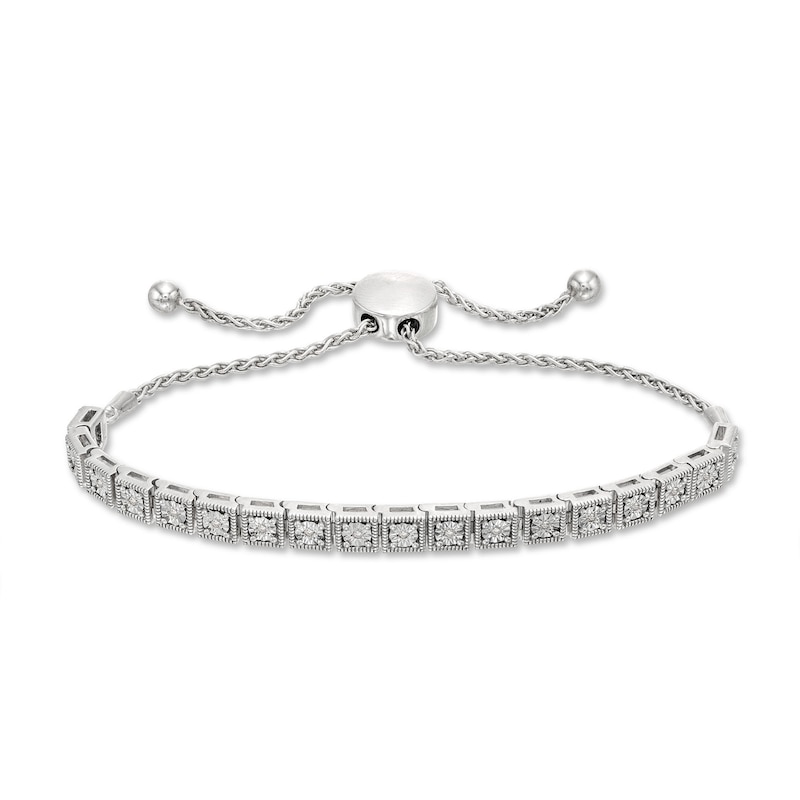 Diamond Bolo Bracelet 1/10 ct tw Round-cut Sterling Silver 9.5"