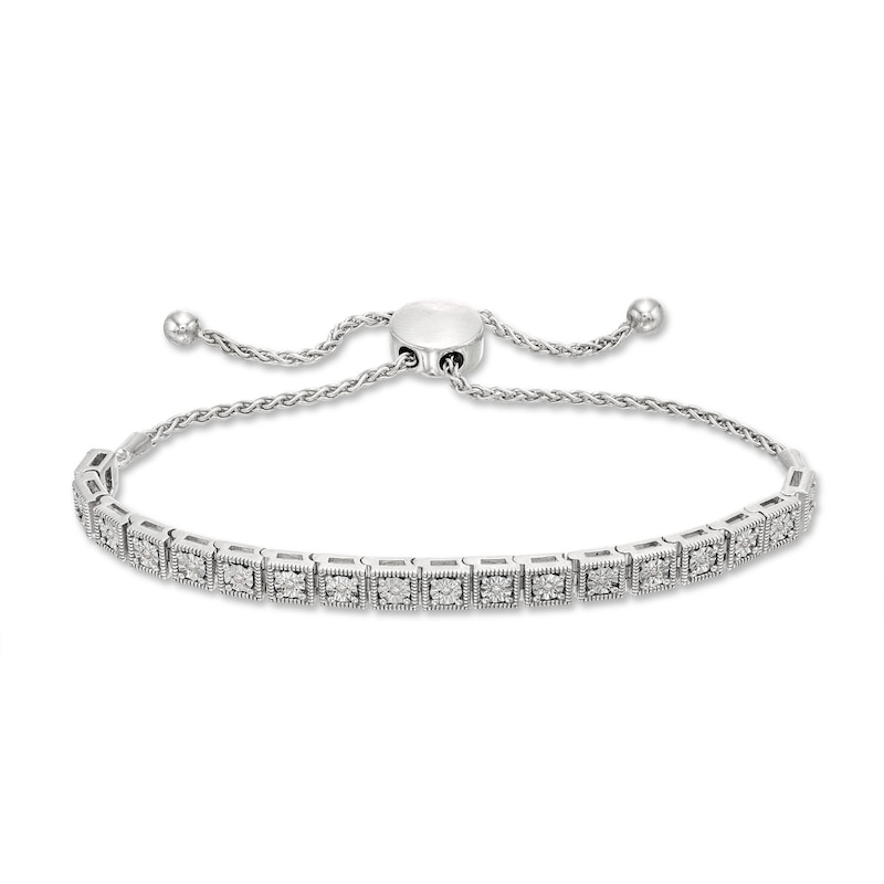 Main Image 1 of Diamond Bolo Bracelet 1/10 ct tw Round-cut Sterling Silver 9.5&quot;