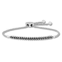 Black Diamond Bolo Bracelet 1/2 ct tw Round-cut 10K White Gold 9.5"