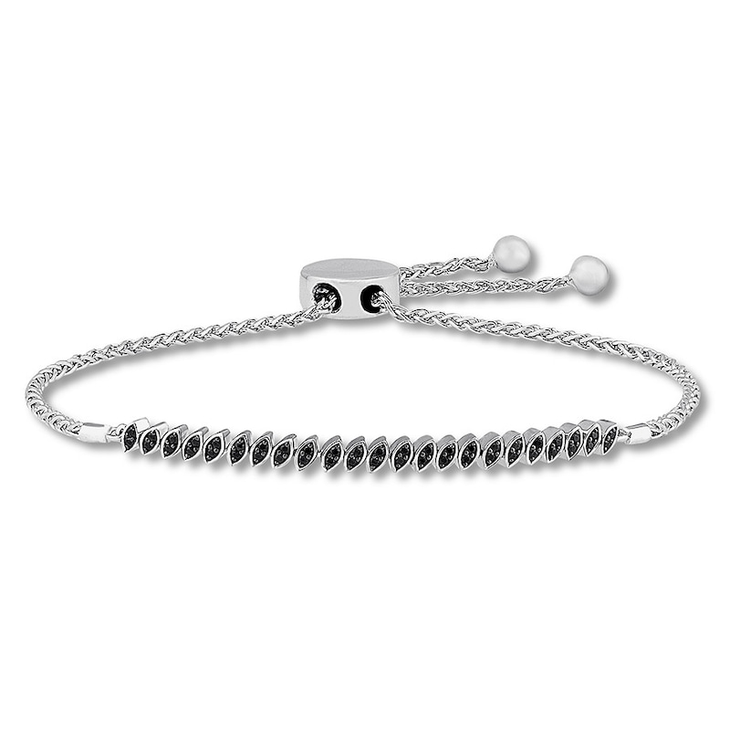 Main Image 1 of Black Diamond Bolo Bracelet 1/2 ct tw Round-cut 10K White Gold 9.5&quot;