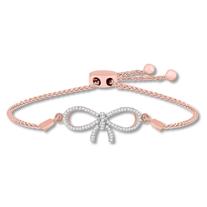 Main Image 1 of Diamond Bow Bolo Bracelet 1/6 ct tw Round-cut 10K Rose Gold 9.5&quot;