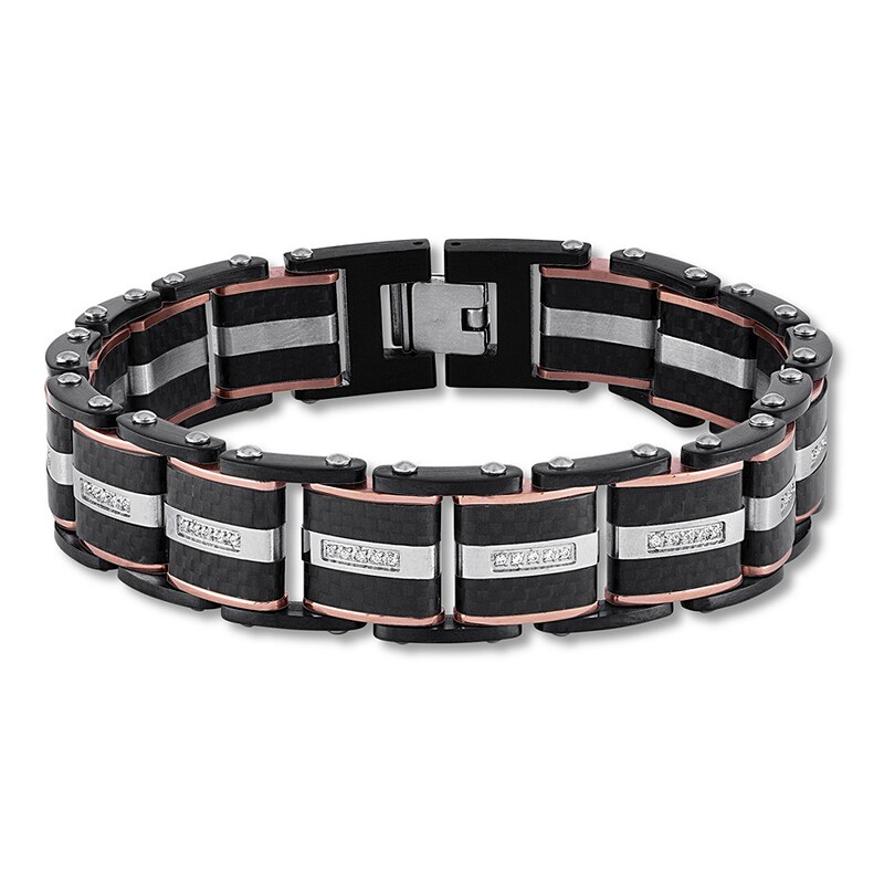 Main Image 1 of Men's Diamond Bracelet 1/3 ct tw Round-cut Stainless Steel 8.5&quot;