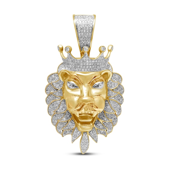 Men’s Diamond Lion Head Pendant 1 ct tw 14 Yellow Gold-Plated Sterling Silver