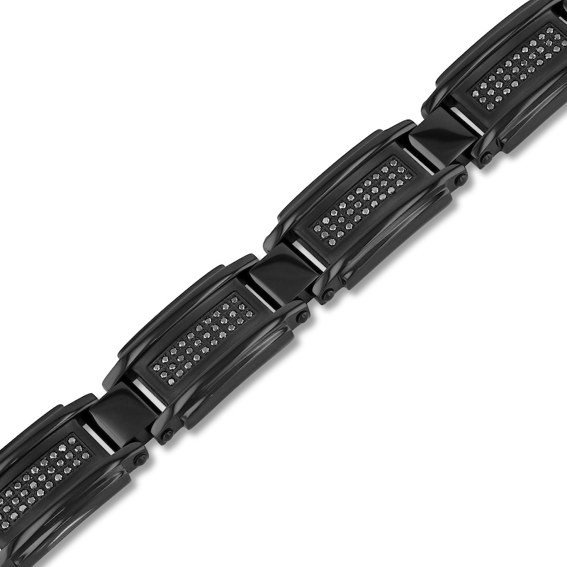 Main Image 2 of Men's Black Diamond Bracelet 1 ct tw Stainless Steel/Black Ion Plating 8.5&quot;