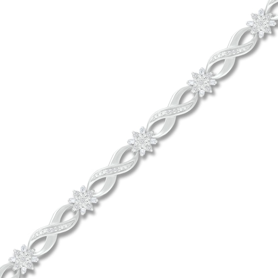 Diamond Bracelet 1/2 ct tw Round & Baguette 10K White Gold 7"