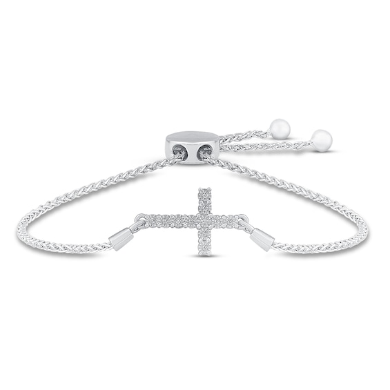Diamond Cross Bolo Bracelet 1/20 ct tw Sterling Silver 9.5"