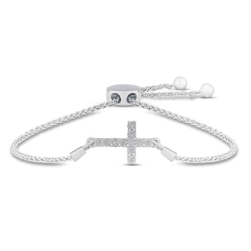 Main Image 1 of Diamond Cross Bolo Bracelet 1/20 ct tw Sterling Silver 9.5"