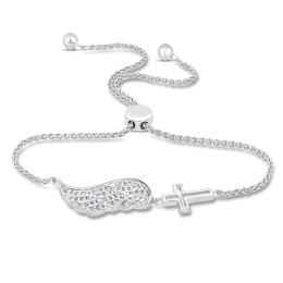 Diamond Cross/Wing Bolo Bracelet 1/5 ct tw 10K White Gold 9.5"