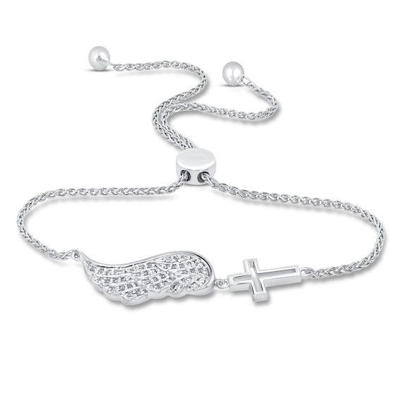 Diamond Cross/Wing Bolo Bracelet 1/5 ct tw 10K White Gold 9.5"