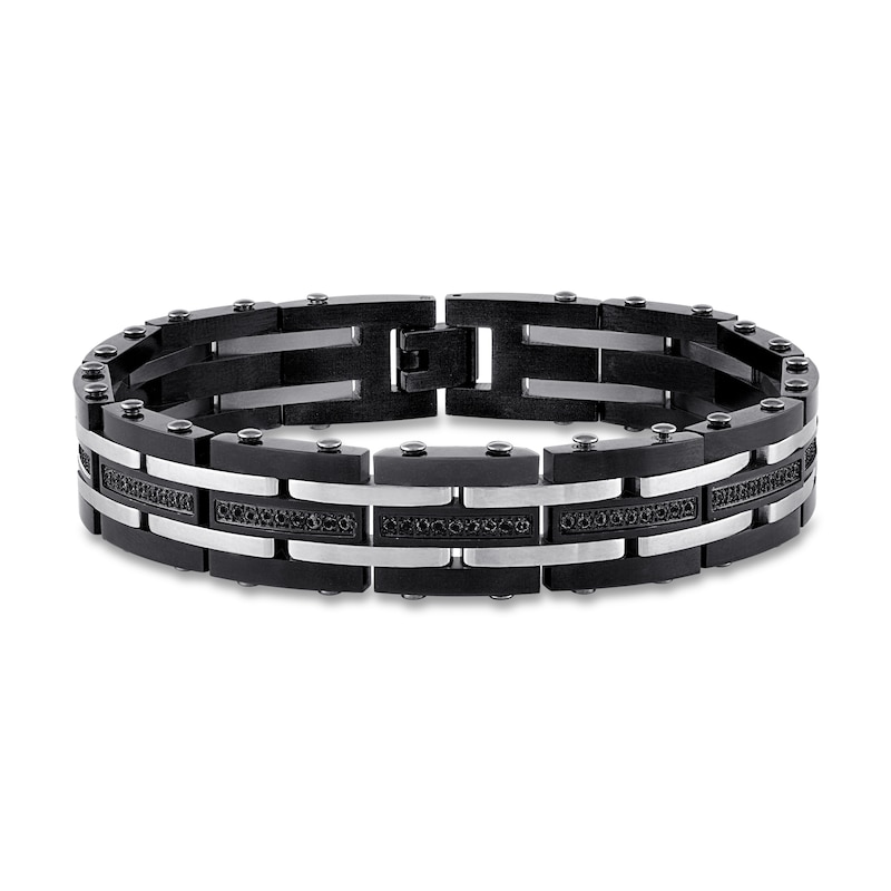 Main Image 1 of Men's Black Diamond Bracelet 1 ct tw Stainless Steel 8.5&quot;