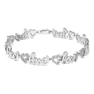 Diamond Love Bracelet Sterling Silver 7.25"
