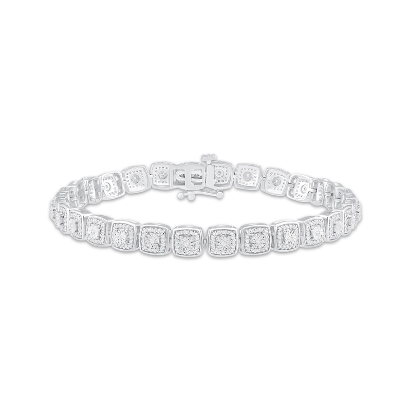 Diamond Cushion Line Bracelet 1 ct tw Round-cut 10K White Gold 7.25" with 360