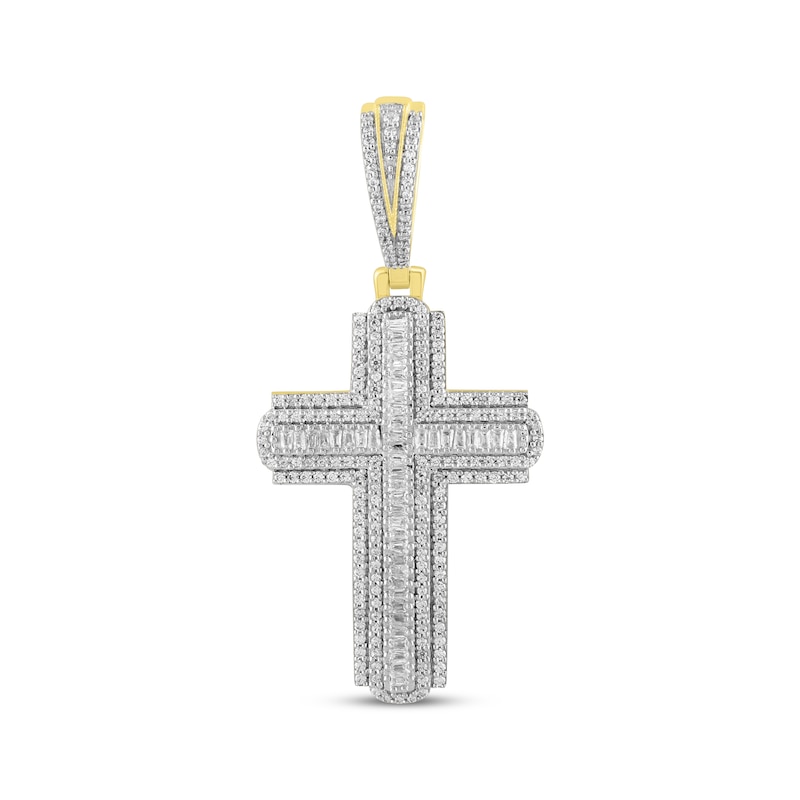 Main Image 1 of Men's Diamond Cross Pendant 1 ct tw Round & Baguette 10K Yellow Gold