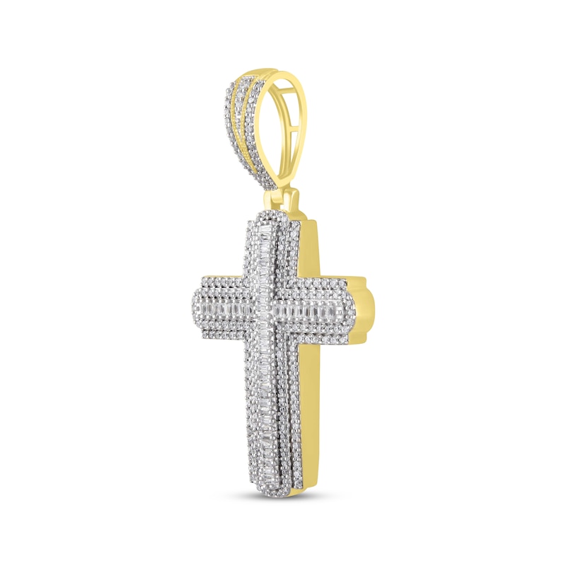 Main Image 2 of Men's Diamond Cross Pendant 1 ct tw Round & Baguette 10K Yellow Gold