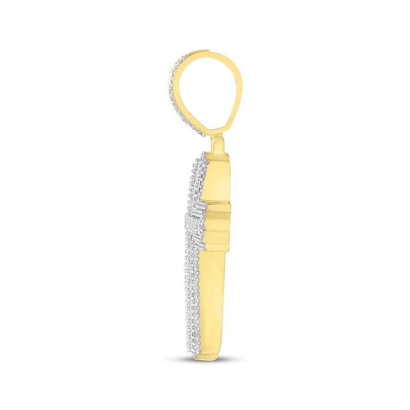 Main Image 3 of Men's Diamond Cross Pendant 1 ct tw Round & Baguette 10K Yellow Gold