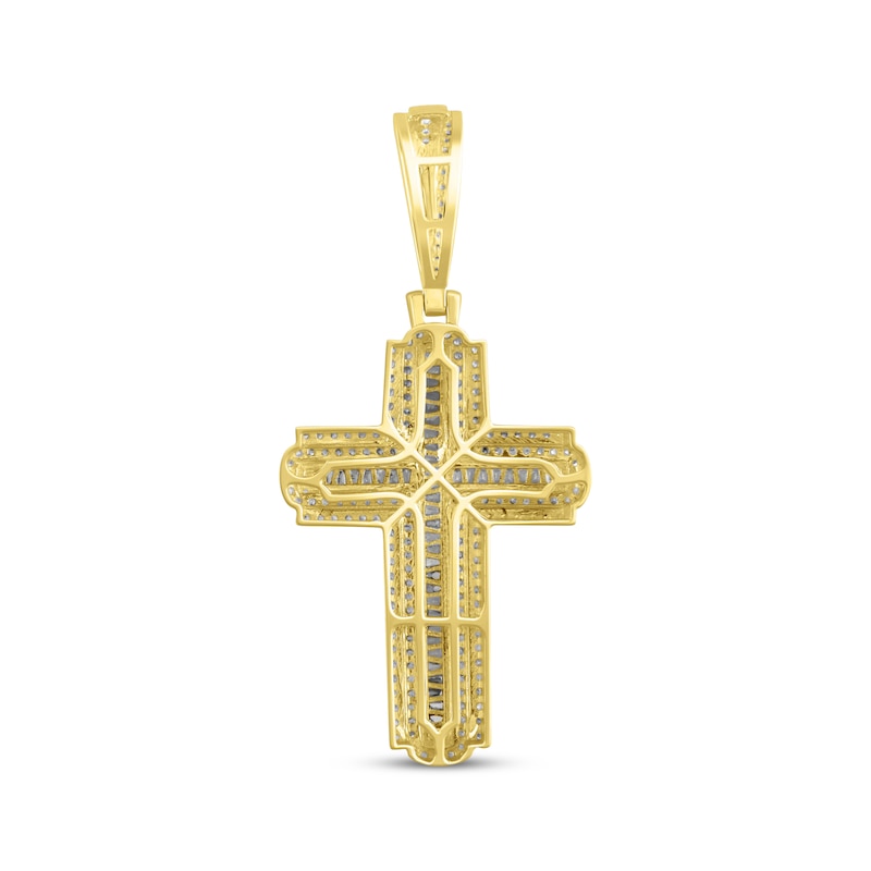 Main Image 4 of Men's Diamond Cross Pendant 1 ct tw Round & Baguette 10K Yellow Gold