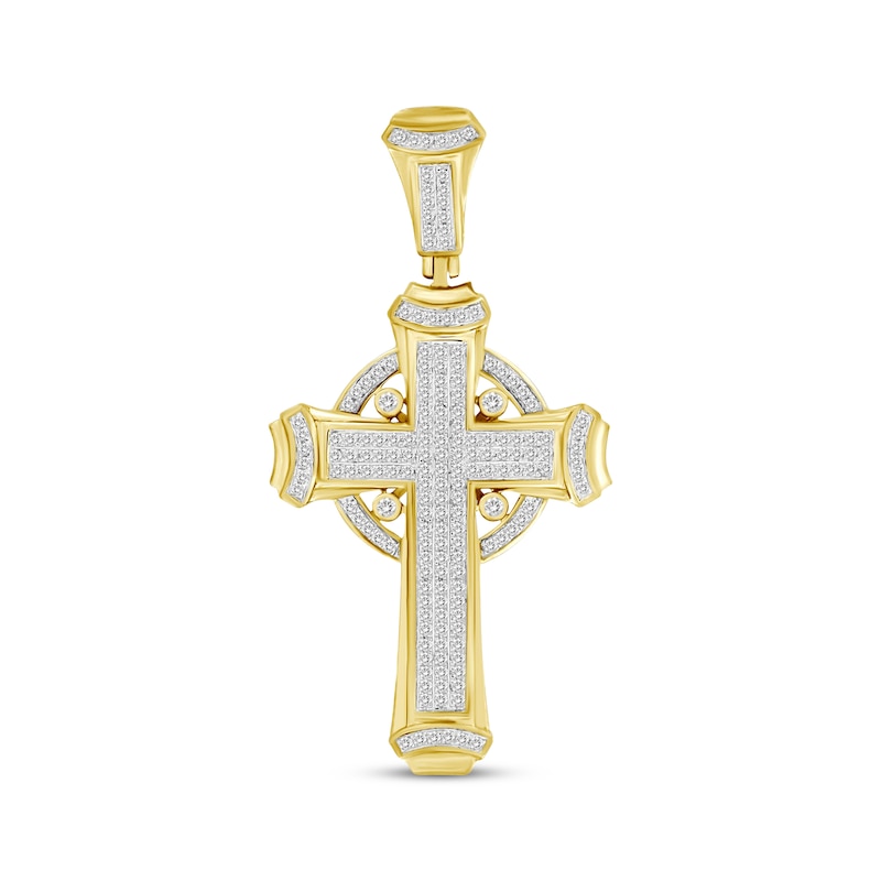 Main Image 1 of Men's Diamond Cross Pendant 1/2 ct tw Round-cut 10K Yellow Gold