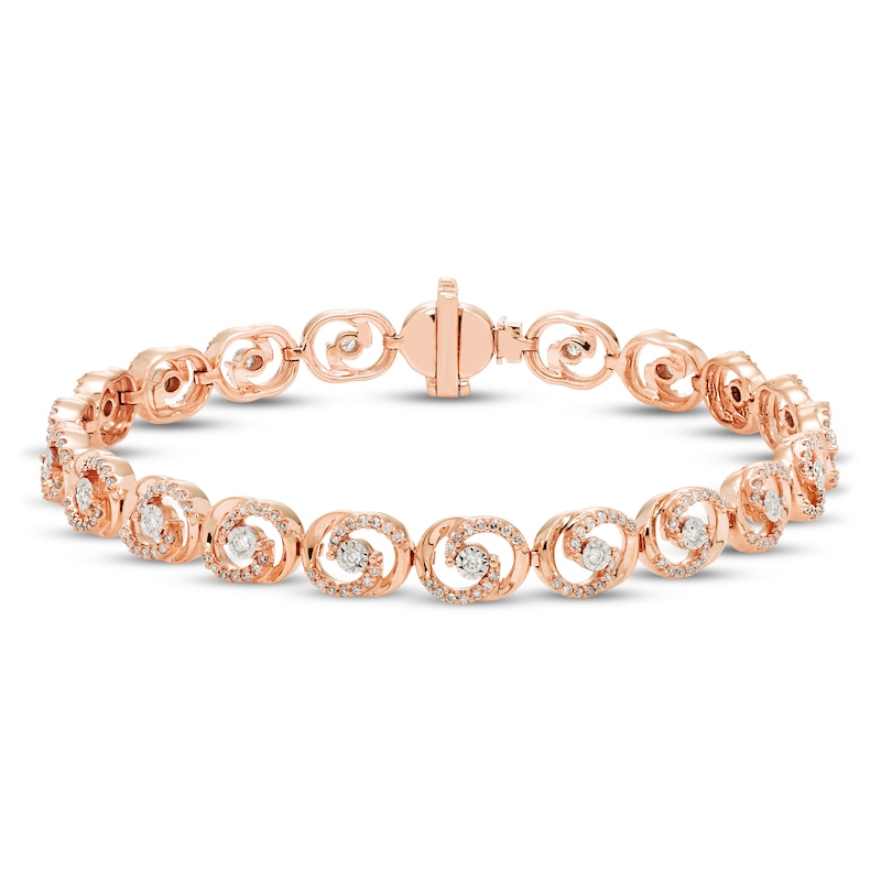 Main Image 1 of Encircled by Love Diamond Line Bracelet 1 ct tw Round-cut 10K Rose Gold 7.25&quot;