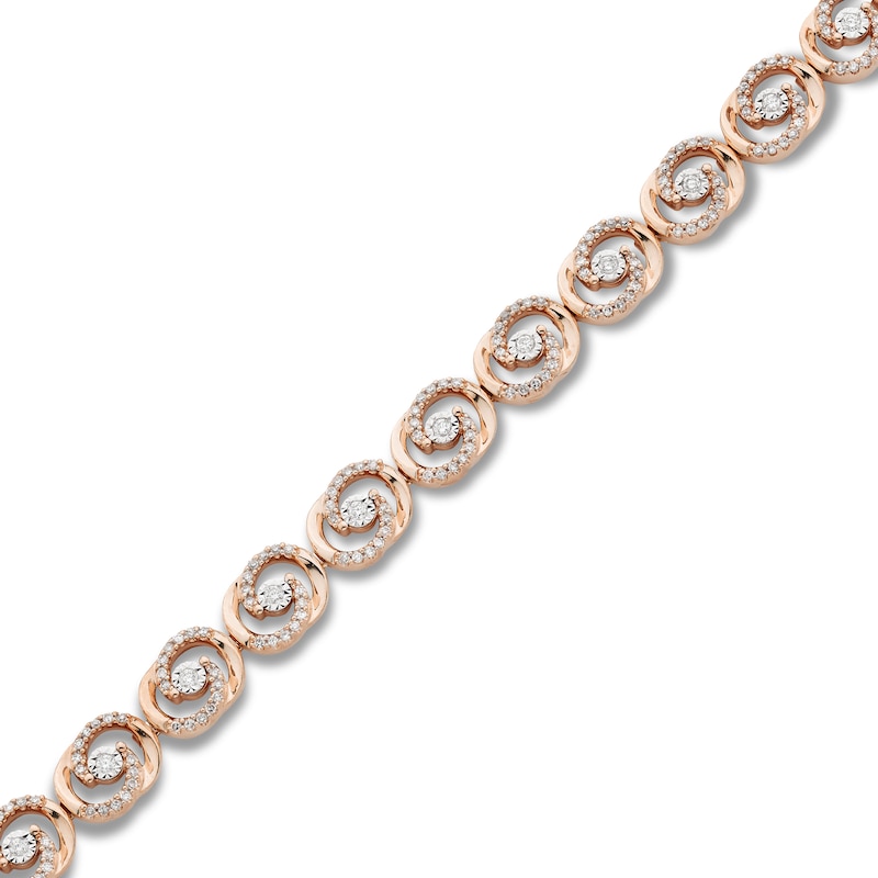 Main Image 2 of Encircled by Love Diamond Line Bracelet 1 ct tw Round-cut 10K Rose Gold 7.25&quot;
