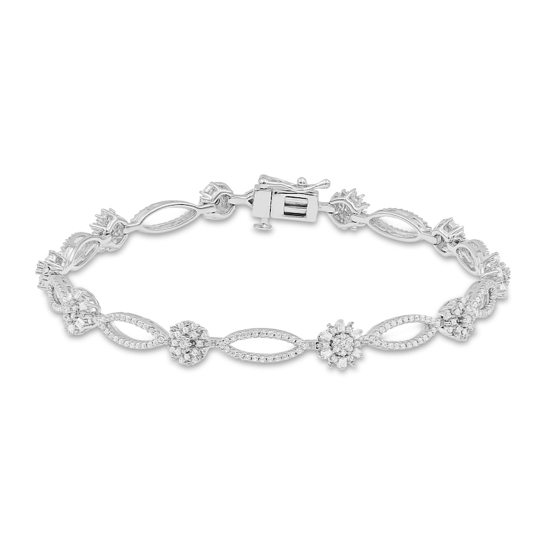 Sparks of Love Diamond Line Bracelet 1-1/3 ct tw Round & Baguette 10K White Gold 7.25"