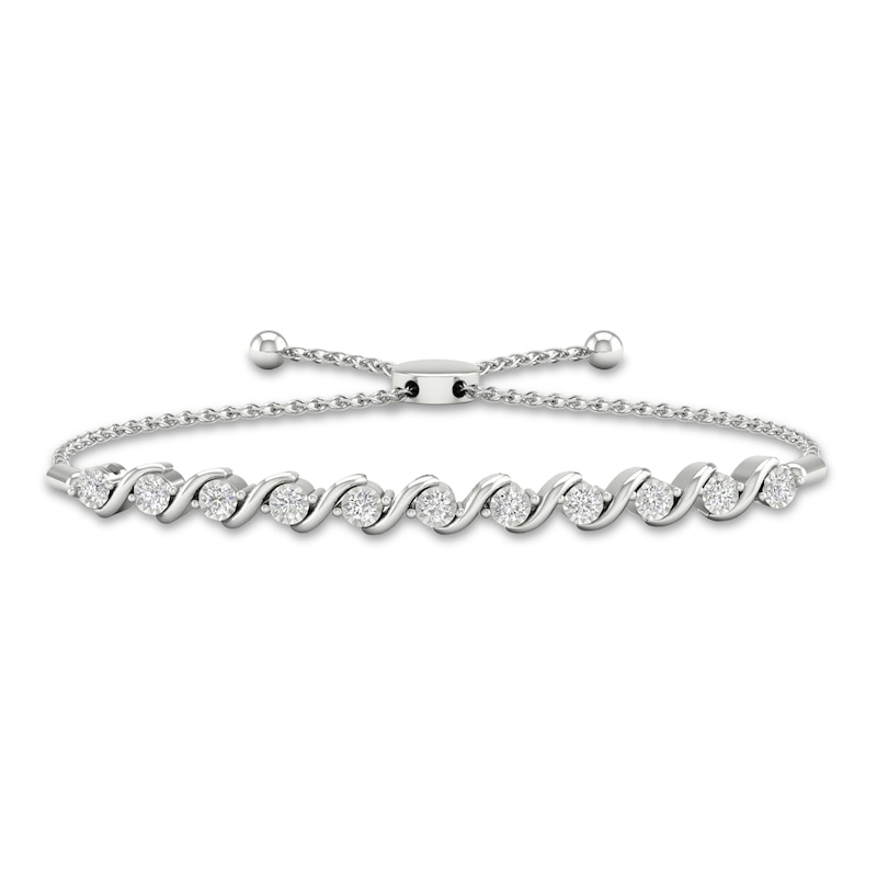 Main Image 1 of Diamond Bolo Bracelet 1/6 ct tw Round-cut Sterling Silver 9.5&quot;