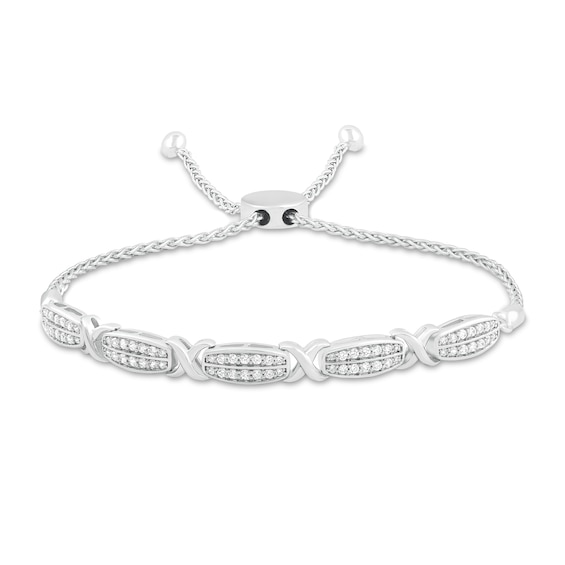 Diamond Bolo Bracelet 1/2 ct tw Round-Cut Sterling Silver 9.5"