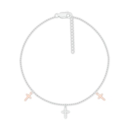 Diamond Cross Anklet 1/8 ct tw Sterling Silver & 10K Rose Gold 9"
