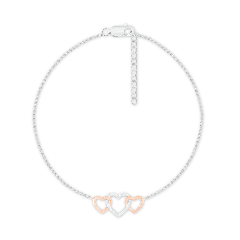 Diamond Heart Anklet Sterling Silver & 10K Rose Gold 8.2"