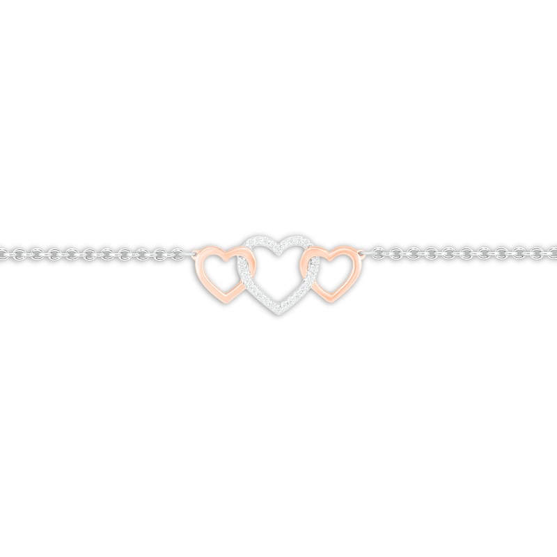 Diamond Heart Anklet Sterling Silver & 10K Rose Gold 8.2"