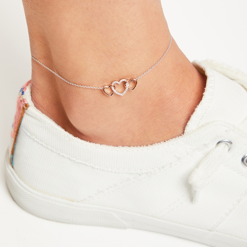 Main Image 3 of Diamond Heart Anklet Sterling Silver & 10K Rose Gold 8.2&quot;