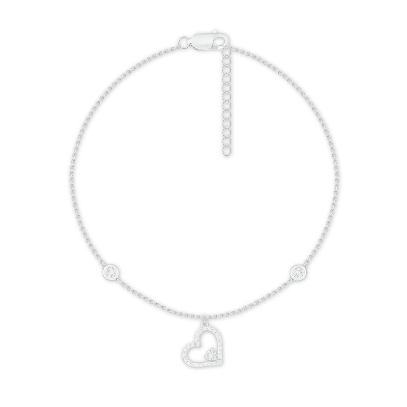 Diamond Heart Anklet 1/10 ct tw Sterling Silver 9"