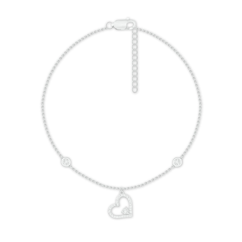 Main Image 1 of Diamond Heart Anklet 1/10 ct tw Sterling Silver 9&quot;