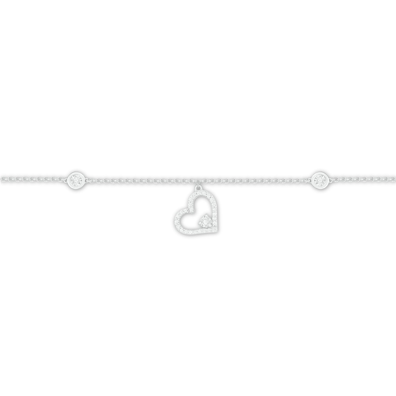 Diamond Heart Anklet 1/10 ct tw Sterling Silver 9"