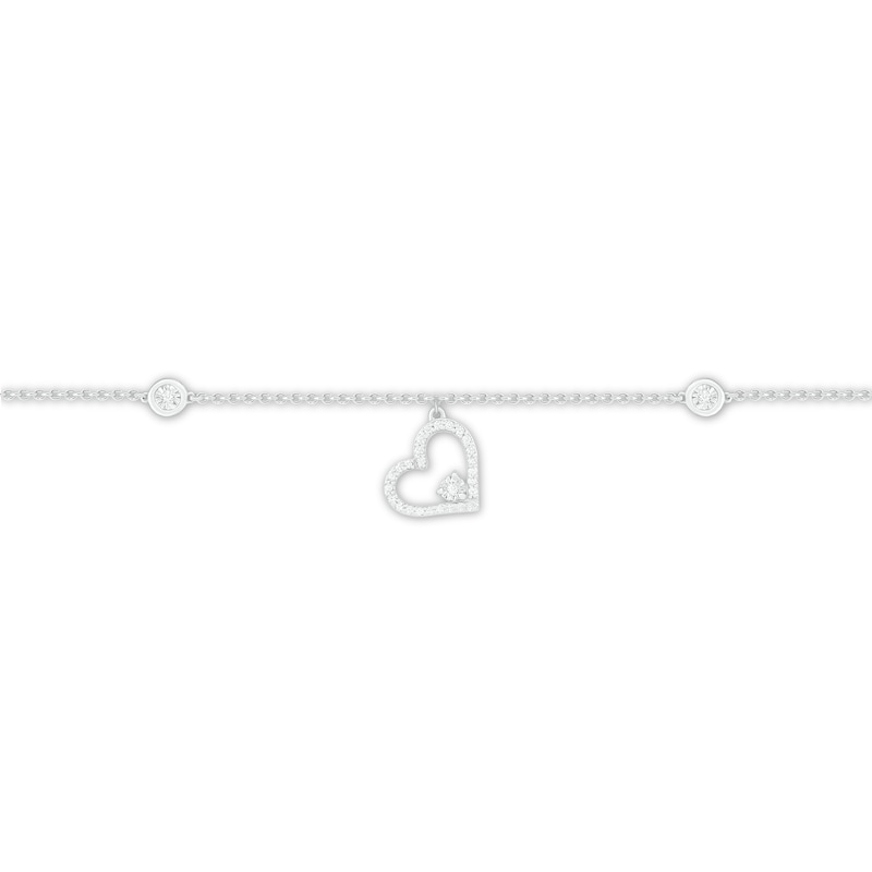 Main Image 2 of Diamond Heart Anklet 1/10 ct tw Sterling Silver 9&quot;