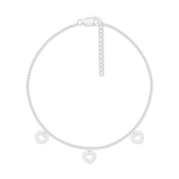 Diamond Heart Anklet 1/8 ct tw 10K White Gold 9"