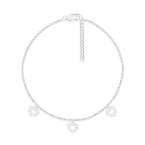 Diamond Heart Anklet 1/8 ct tw 10K White Gold 9"