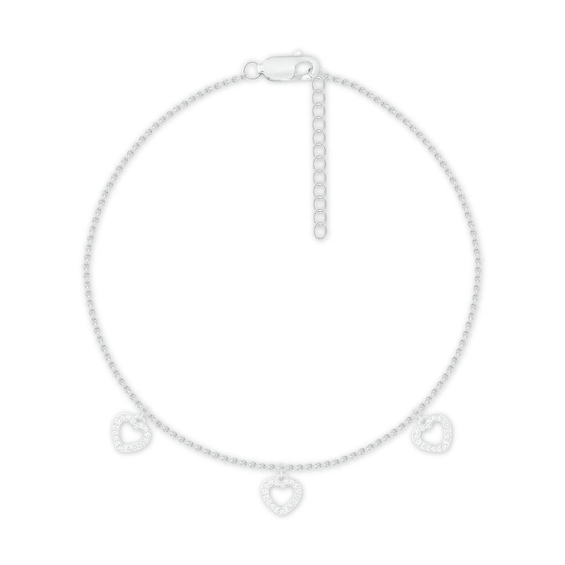 Main Image 1 of Diamond Heart Anklet 1/8 ct tw 10K White Gold 9&quot;