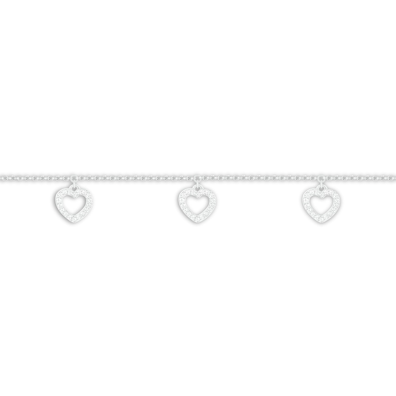 Main Image 2 of Diamond Heart Anklet 1/8 ct tw 10K White Gold 9&quot;