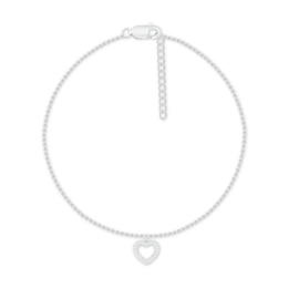 Diamond Heart Anklet 10K White Gold 9"