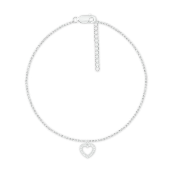 Diamond Heart Anklet 10K White Gold 9"